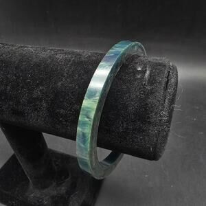 Marbled Dark Green Bakelite Bangle Bracelet Vintage Plastic Jewelry